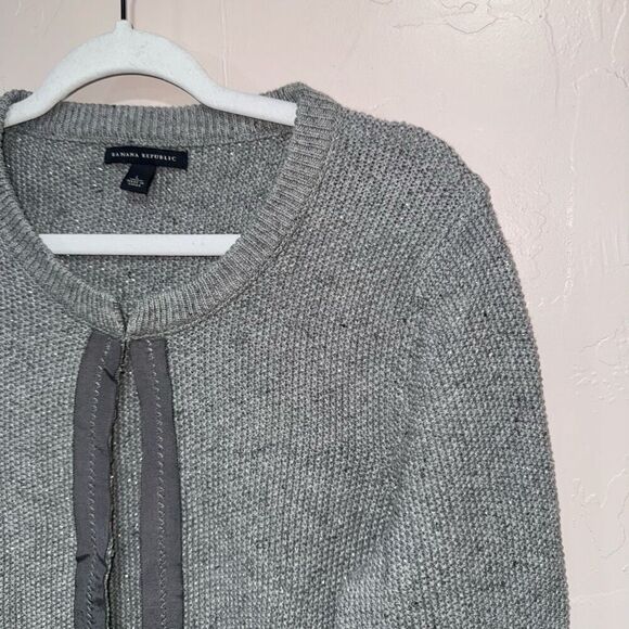 Banana Republic Large Grey & Metallic Button Up Cardigan - Picture 2 of 6